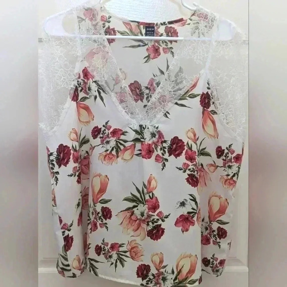 Women's floral creamy lace boho blouse from shein size large - Picture 1 of 10